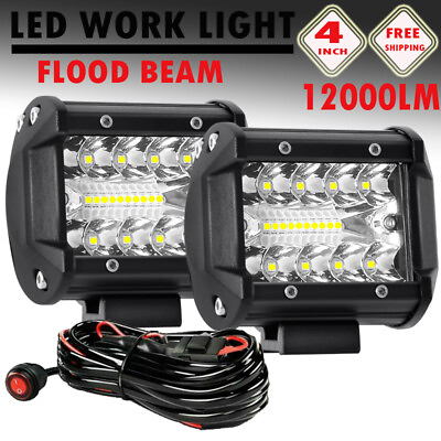#ad Pair 12000LM 4quot; Inch LED Work Light Bar Spot Flood Pods fit for Jeep ATV Wire $23.36