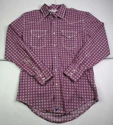 #ad Wrangler Mens 20X Pink Competition Advanced Comfort Geometric Pearl Snap Shirt M $29.95