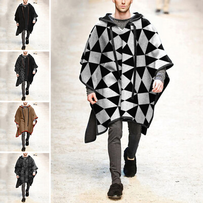 #ad Men Casual Winter Warm Hoodies Cape Cloak Poncho Jacket Coat Outwear Tops $39.08