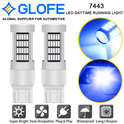 #ad 2X GLOFE 7443 7443 LED DRL Daytime Running Light Bulbs 10000K Blue 2400LM 92SMD $13.44
