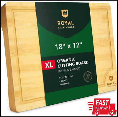 #ad XL Organic Bamboo Cutting Board w Juice Groove Chopping Board for Meat 18quot;x12quot; $19.41