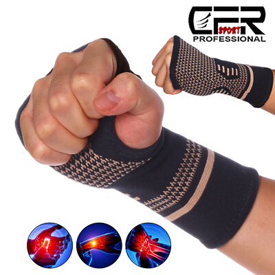 #ad Copper Wrist Support Brace Compression Sleeve Arthritis Carpal Tunnel Hand Sport $16.39