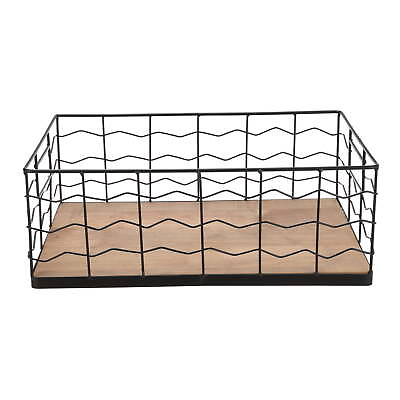 #ad Mainstays Decorative Black Wire Basket with Wood Board Base $13.64