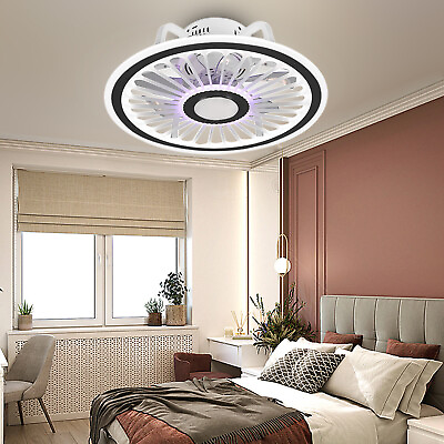 #ad Acrylic Ceiling Fan LED Light Circular Semi Flush Mount Modern Invisible Blades $41.80