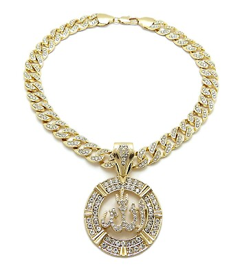 #ad Hip Hop Iced Allah Pendant amp; 10mm 18quot; 20quot; 24quot; Iced Cuban Chain Bling Necklace $38.99