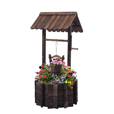 #ad Rustic Wooden Wishing Well with Hanging Bucket Patio Natural Garden Ornament $135.11