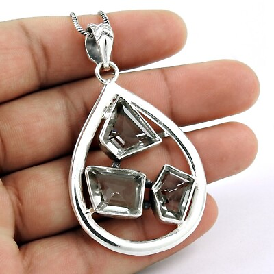 #ad Natural Crystal Gemstone Pendant Bohemian Clear 925 Sterling Silver Jewelry E18 $44.94