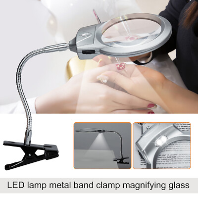 #ad LED Light Clip Type Hose Light Table Top Magnifier Clip on Magnifying Glass 18CM $14.64