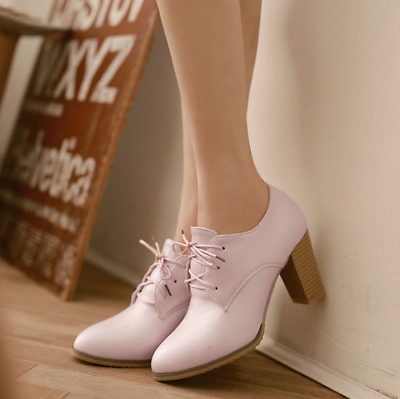 #ad Womens Mary Jane Pointed Toe Pumps Lace Up Block High Heels Office Dating Shoes $49.13