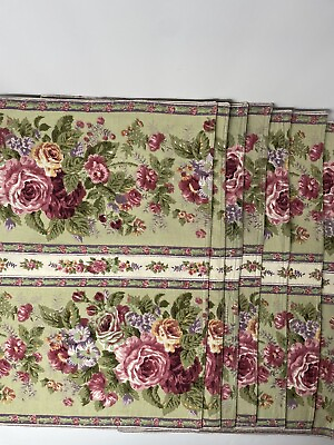 #ad Cottage Rose Garden Placemats Set Of 7 Double Sided Fabric Boho Green Pink $45.00