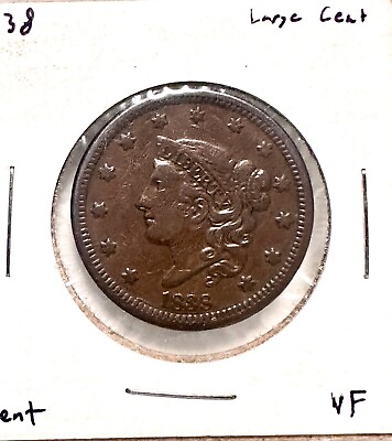 #ad 1838 Coronet Head Large Cent VF Very Fine Copper Penny $85.00