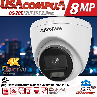 #ad Hikvision 8mp Turret Turbo HD 4K DS 2CE72UF3T E COLORVU 2.8mm IP67 WDR 13db $99.74