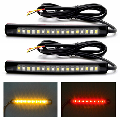 #ad 2 Flexible Motorcycle Tail Light 4.6quot; LED Strip Brake Stop Turn Signal AmberRed $12.95