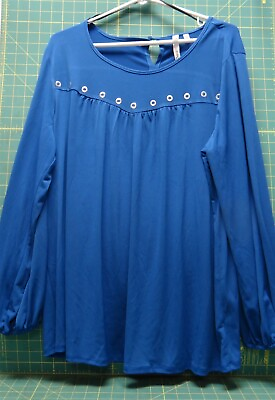 #ad NY Collection Women 1X x 14 W Plus Size Royal Blue Long Sleeve Blouse $15.12