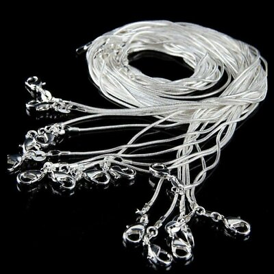 #ad 5 10Pcs 925 Silver Solid 1MM Snake Chain Necklace For Pendant Jewelry Wholesale C $4.04