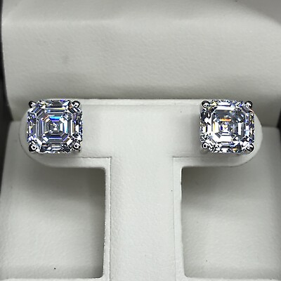 #ad 5CT Asscher Princess Square Cut Diamond Earrings Man Made 14k Solid Gold $342.01