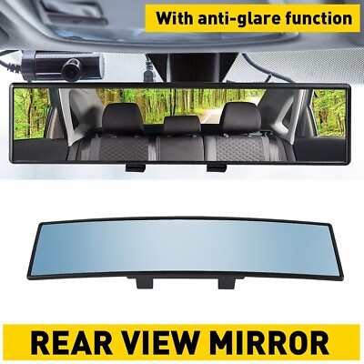 #ad Universal 270MM Wide Convex Interior On Clip Rear View Curved Blue Mirror ABS $12.99
