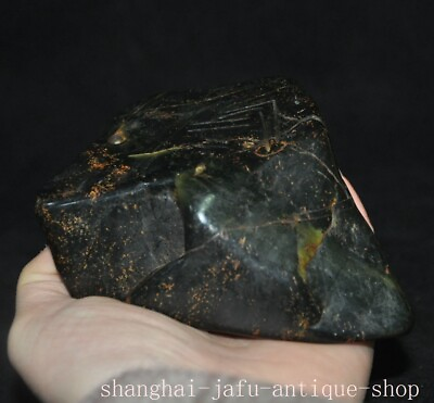 #ad 4quot; Hongshan Culture Old black jade sacrifice Inscription text Jade stone statue $144.00
