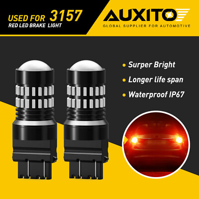 #ad AUXITO Red LED Strobe Flashing Blinking Brake Tail Light Parking Bulbs 3157 48H $14.59