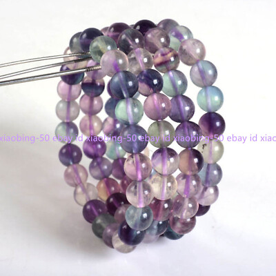 #ad 8mm 1 4 9pcs Multi color Fluorite Round Gemstone Beads elasticity Bracelet 7.5quot; $3.50