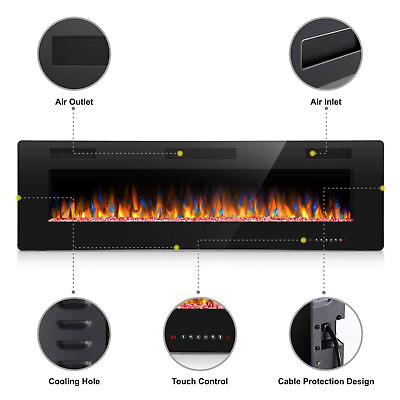 #ad Wall Mount Electric Fireplace Remote LED Flame68quot; Recesse Heat Ultra $Low Noise $350.00