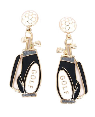 Sports Theme Black and White Golf Bag Dangle Earrings for Women $17.95