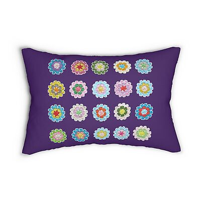#ad Crochet Pattern Print Spun Polyester Lumbar Pillow Purple $33.50