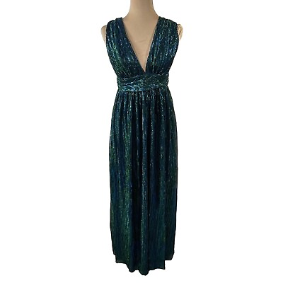 #ad Lulus Looking Radiant Metallic Evening Gown Maxi Dress Green Blue Size S Small $39.99