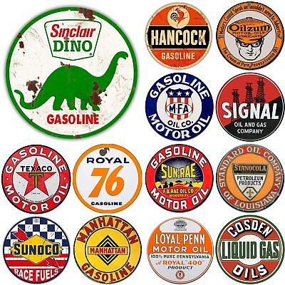 #ad Round Metal Tin Signs Garage Gas Oil Station Retro Wall Decor Motor Oil Posters $15.19