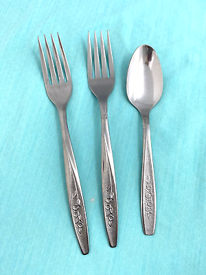 #ad Superior RADIANT ROSE 3 Pc Lot Dinner Forks Teaspoon IS Stainless Flatware USA $7.65