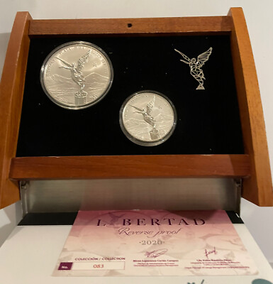 #ad 2020 Mexico Libertad Two Coin 2oz and 5oz Reverse Silver Proof Set COA #83 MINT $1950.00