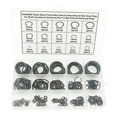 #ad Black Finish Steel Round Wire C Clips External Retaining Rings Assortment Kit $16.59