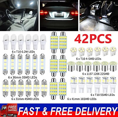 #ad 42PCS Car Interior Combo LED Map Dome Door Trunk License Plate Light Bulbs White $7.98