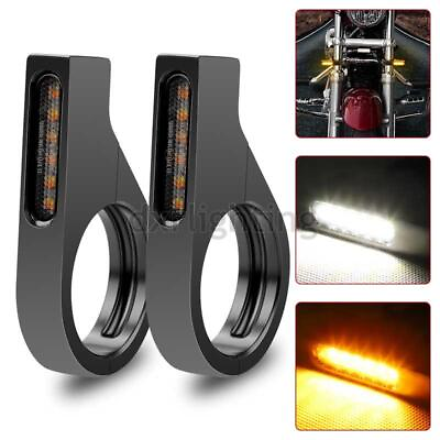#ad 2X Front Motorcycle 39mm Fork LED Turn Signal Light Indicator Amber White DRL $23.78