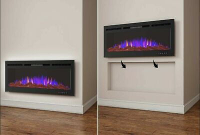#ad Stainless Black Electric Fireplace Recessed Wall 50 Inch Front Vent LED 1500W $463.99