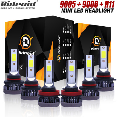#ad 6pcs 9005 9006 H11 Combo LED Headlight Fog Bulbs Kit High Low Beam 6000K White $19.69