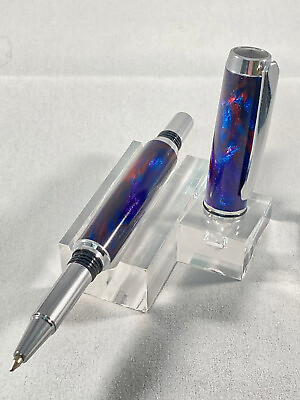 #ad Handmade Blue Rollerball Pen. Diamondcast Acrylic Body. $50.00