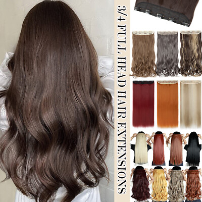 #ad One Piece 100% Natural Clip in as Human Hair Extensions Full Head Highlight US $16.20