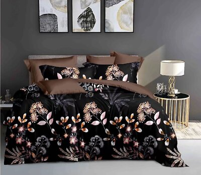 #ad Black Botanical 3pc Bedding Set: 1 Duvet Cover amp; 2 Pillow Shams Queen King $52.99