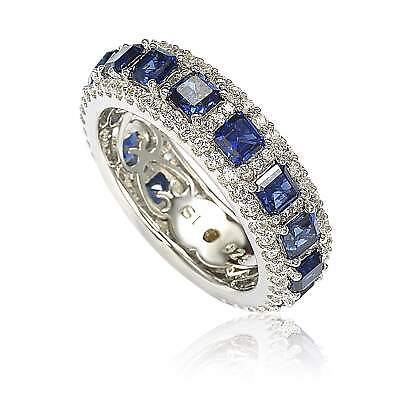 #ad Suzy Levian Sterling Silver Sapphire and Diamond Modern Eternity Band Gold $264.00