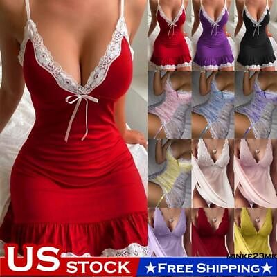 #ad Womens Sexy Lace Lingerie Nightdress Nightwear Ladies Babydoll Sleepwear Robe $16.29