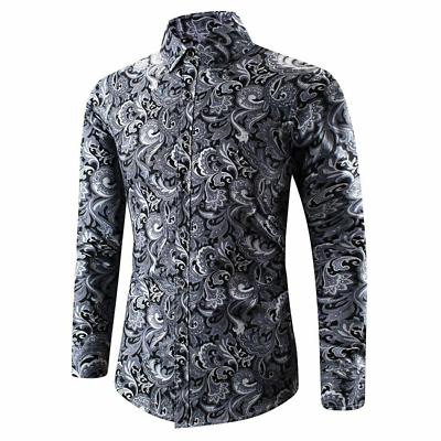 #ad Men Brested Buttons Shirt Autumn Party Printed Fashion Long Sleeve Casual Shirt $36.16