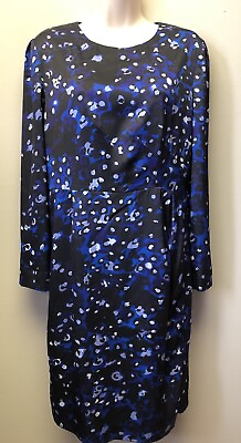 #ad New L.K. Bennett Women 10 Blue Sheath Faux Wrap Shirred Printed Satin Dress $51.75