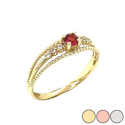 #ad Solid Gold Genuine Ruby and Diamond Modern Engagement Promise Ring $179.99