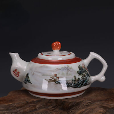 #ad 6.5quot; Chinese Famille Rose Porcelain Hand Painting Hill Water Scenery Teapot $149.00