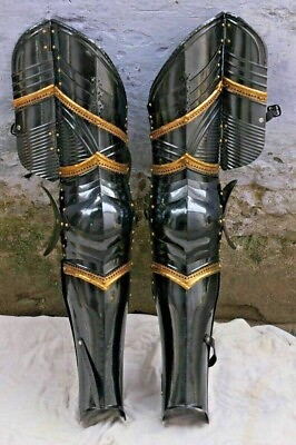 #ad Medieval Knight 18GA Pair Gothic Armor Leg Dark Set Armor Greaves Fully Wearable $248.52