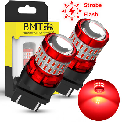 #ad 2PCS 3157 Red LED Strobe Flashing Blinking Brake Tail Light Parking Bulbs 3156 $13.49