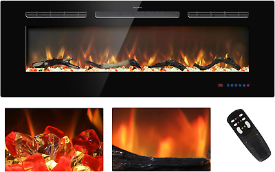 #ad 50 Inches Electric Fireplace Inserts Recessed and Wall Mounted Fireplace Heater $315.36