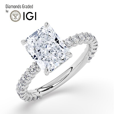 #ad IGI 3 CT Solitaire Lab Grown Radiant Diamond Engagement Ring 18K White Gold $2880.40