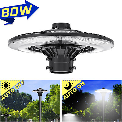 #ad 80W LED Post Top Light Circular Pole Fixture With Photocell Dusk to Dawn 5000K $114.02
